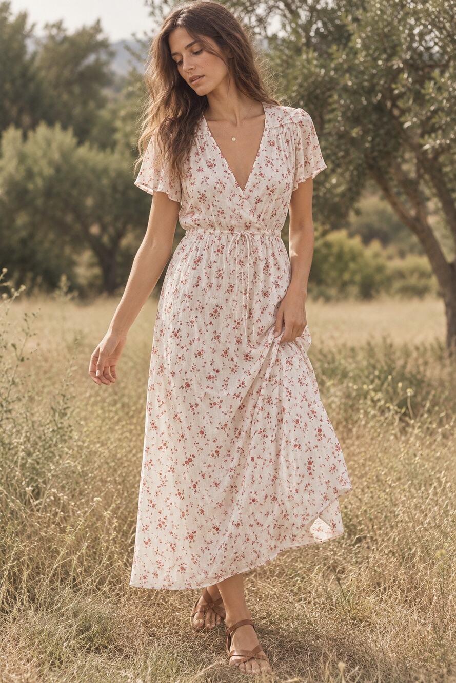 Christy Dawn The Dawn Midi Dress – Cream Floral – Size Medium
